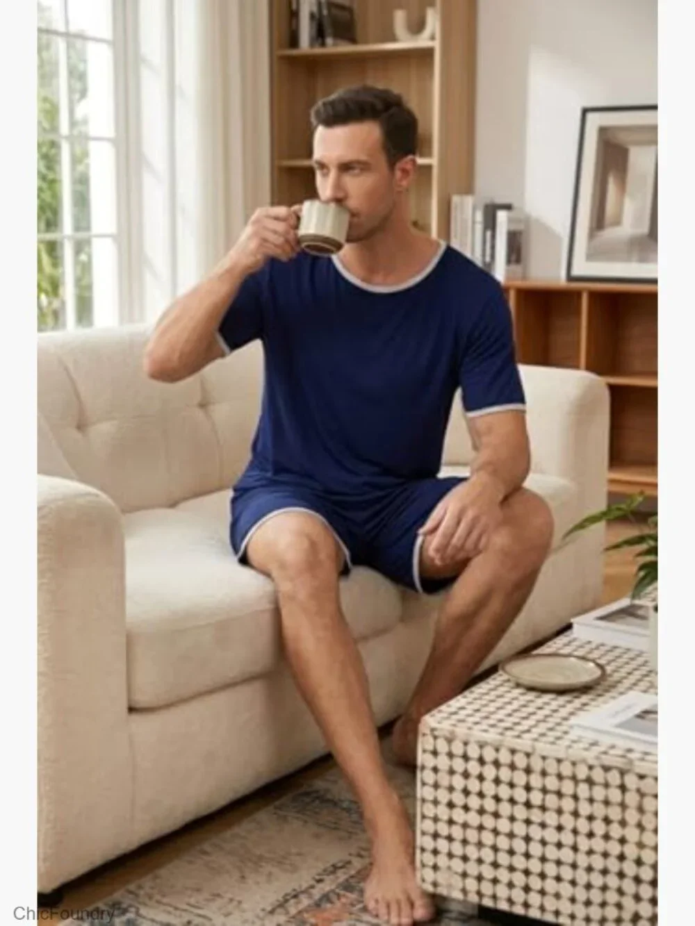 Men's Pajama Set Short Sleeve Shorts Soft Sleepwear Lounge with Pockets S-3XL